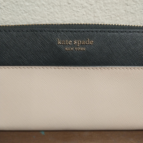 Kate Spade New York Laurel Way Neda Saffiano Leather Zip Around Wallet Tan - Picture 2 of 13